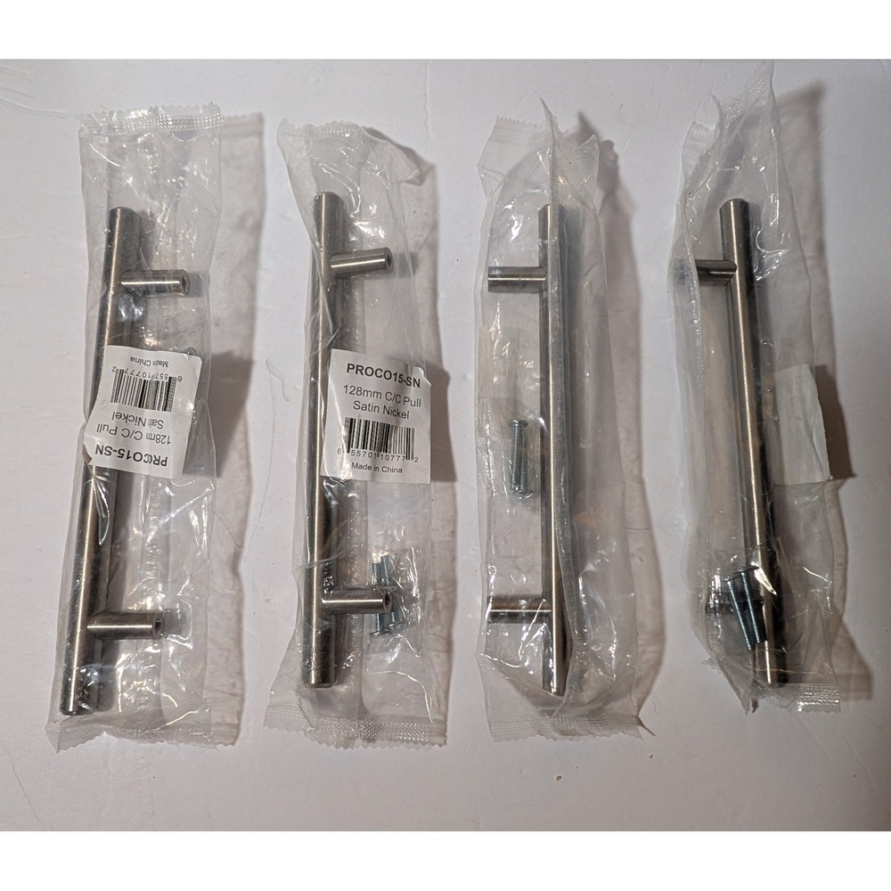 4 Commercial T-Bar Cabinet Pulls 128mm C/C Satin Nickel PROCO15-SN Heavy Duty